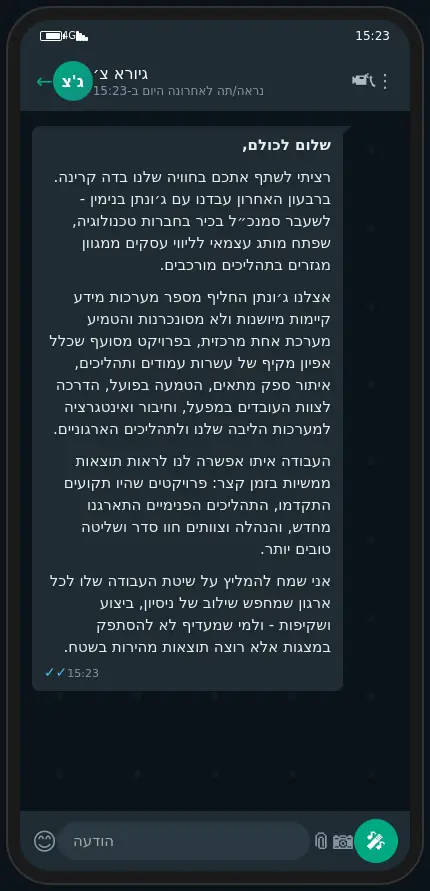 המלצה של גיורא מנכל דה קרינה