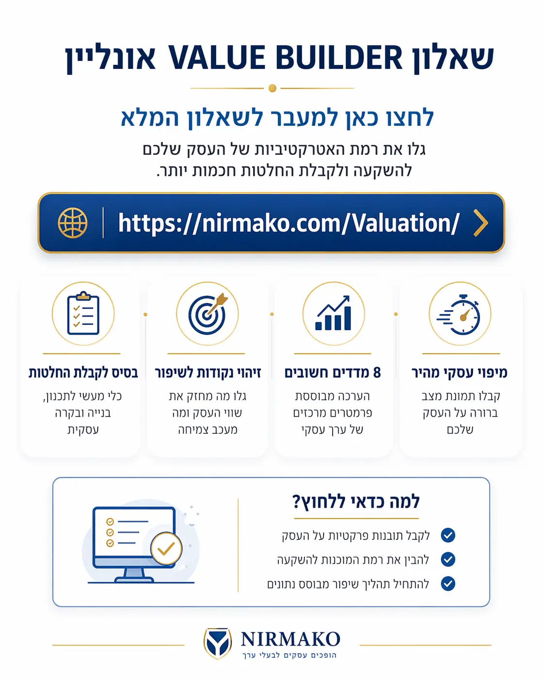 שאלון Value Builder אונליין - לחצו כאן למעבר לשאלון המלא